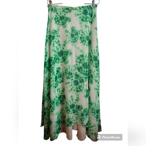 Tie Dye Maxi Tiered Layered Skirt Hippie Festival Green White Size 29" Waist